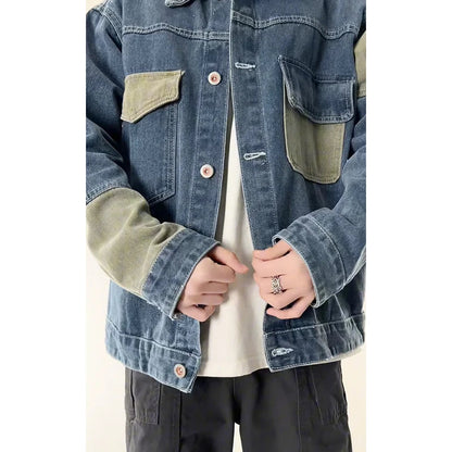 Kvinnors Jeansjacka Dam Patchwork Boxig Stil 5