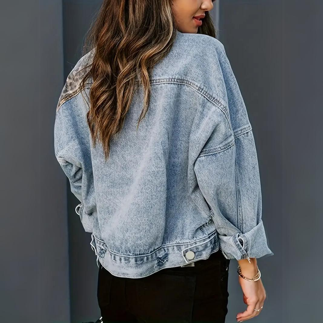 Kvinnors Jeansjacka Leopardmönstrad 3
