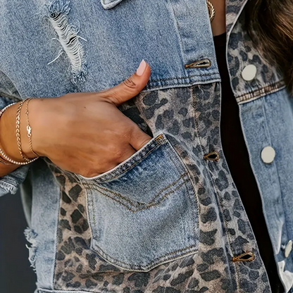 Kvinnors Jeansjacka Leopardmönstrad 4