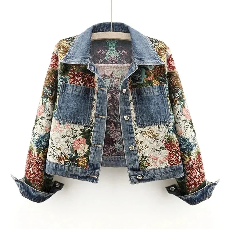 Kvinnors Jeansjacka med Blommönster 0