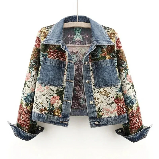 Kvinnors Jeansjacka med Blommönster 0