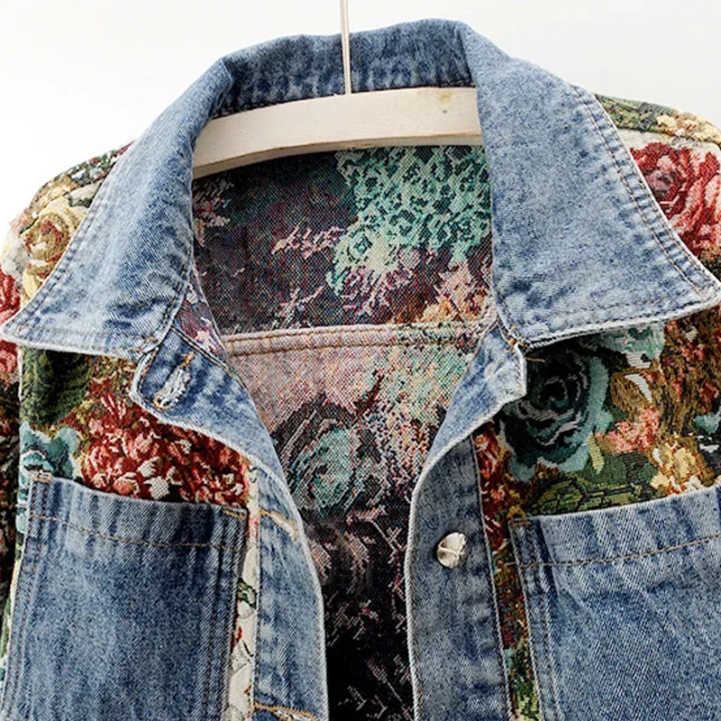 Kvinnors Jeansjacka med Blommönster 2
