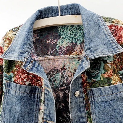 Kvinnors Jeansjacka med Blommönster 2