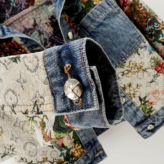 Kvinnors Jeansjacka med Blommönster 3