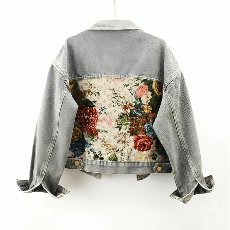 Kvinnors Jeansjacka med Blommönster 5