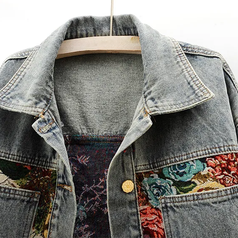 Kvinnors Jeansjacka med Blommönster 6