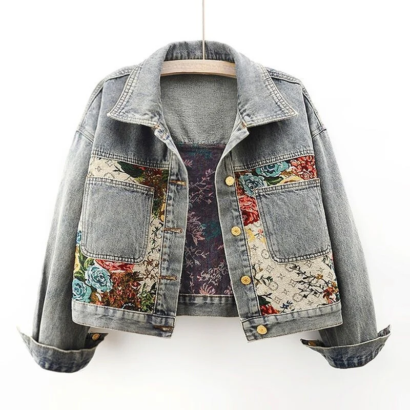 Kvinnors Jeansjacka med Blommönster 8