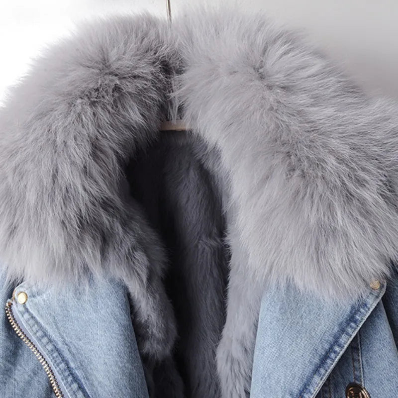 Kvinnors Jeansjacka med Fuskpälskrage 3