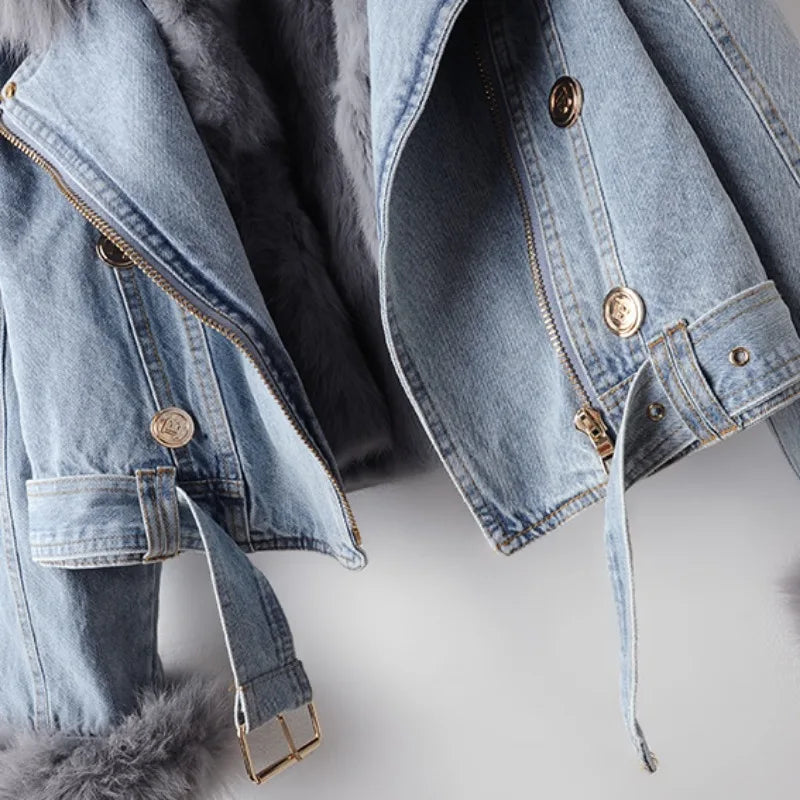 Kvinnors Jeansjacka med Fuskpälskrage 4