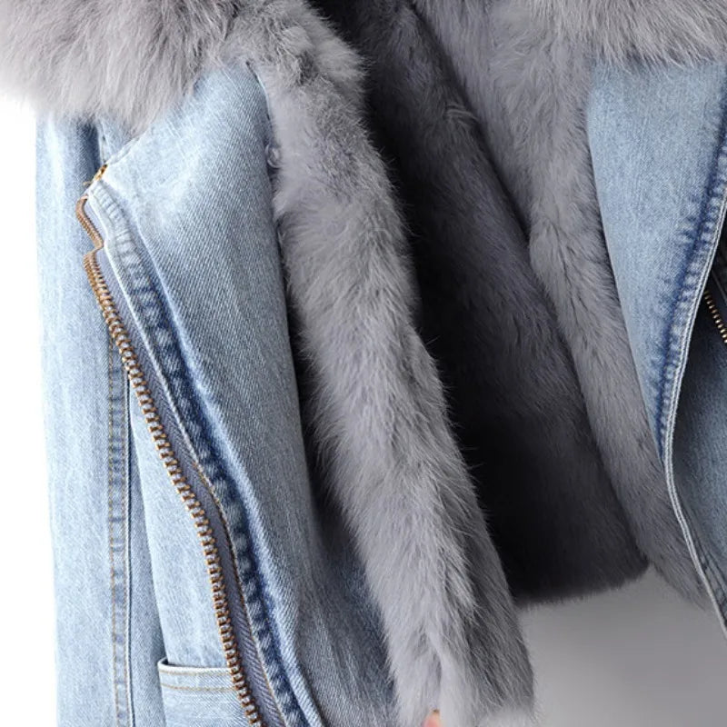 Kvinnors Jeansjacka med Fuskpälskrage 5