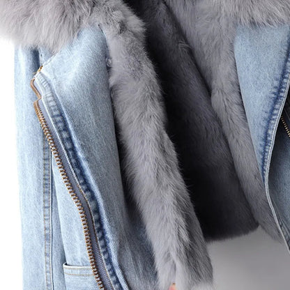 Kvinnors Jeansjacka med Fuskpälskrage 5