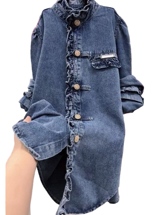 Kvinnors Jeansjacka med Volang och Långa Ärmar 0