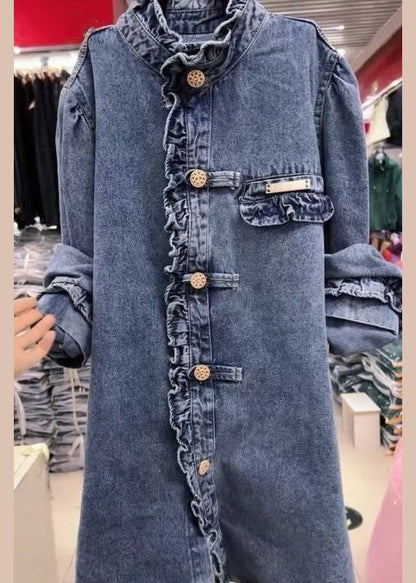 Kvinnors Jeansjacka med Volang och Långa Ärmar 2