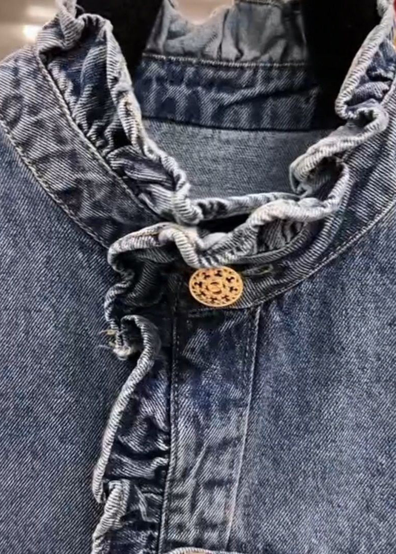Kvinnors Jeansjacka med Volang och Långa Ärmar 3