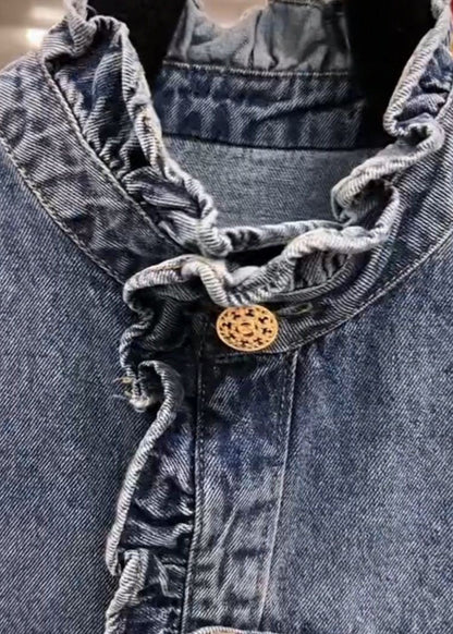 Kvinnors Jeansjacka med Volang och Långa Ärmar 3