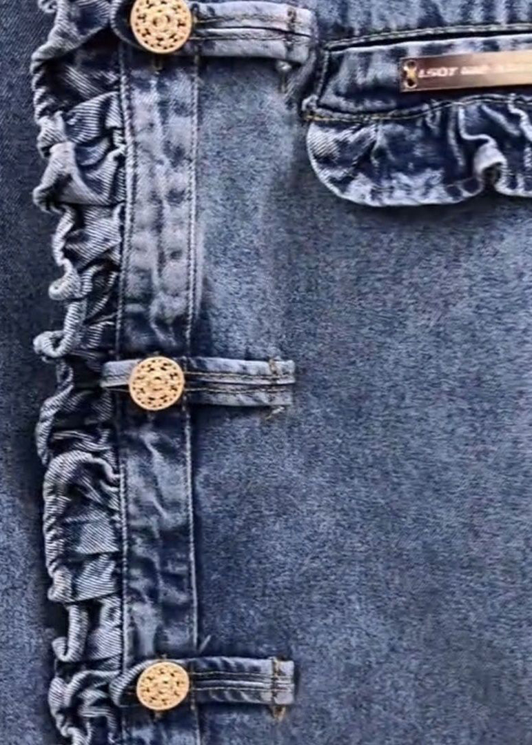 Kvinnors Jeansjacka med Volang och Långa Ärmar 4