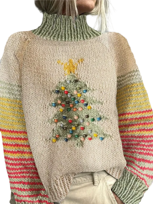 Kvinnors Jultröja Med Hög Krage Och Lekfull Design 0