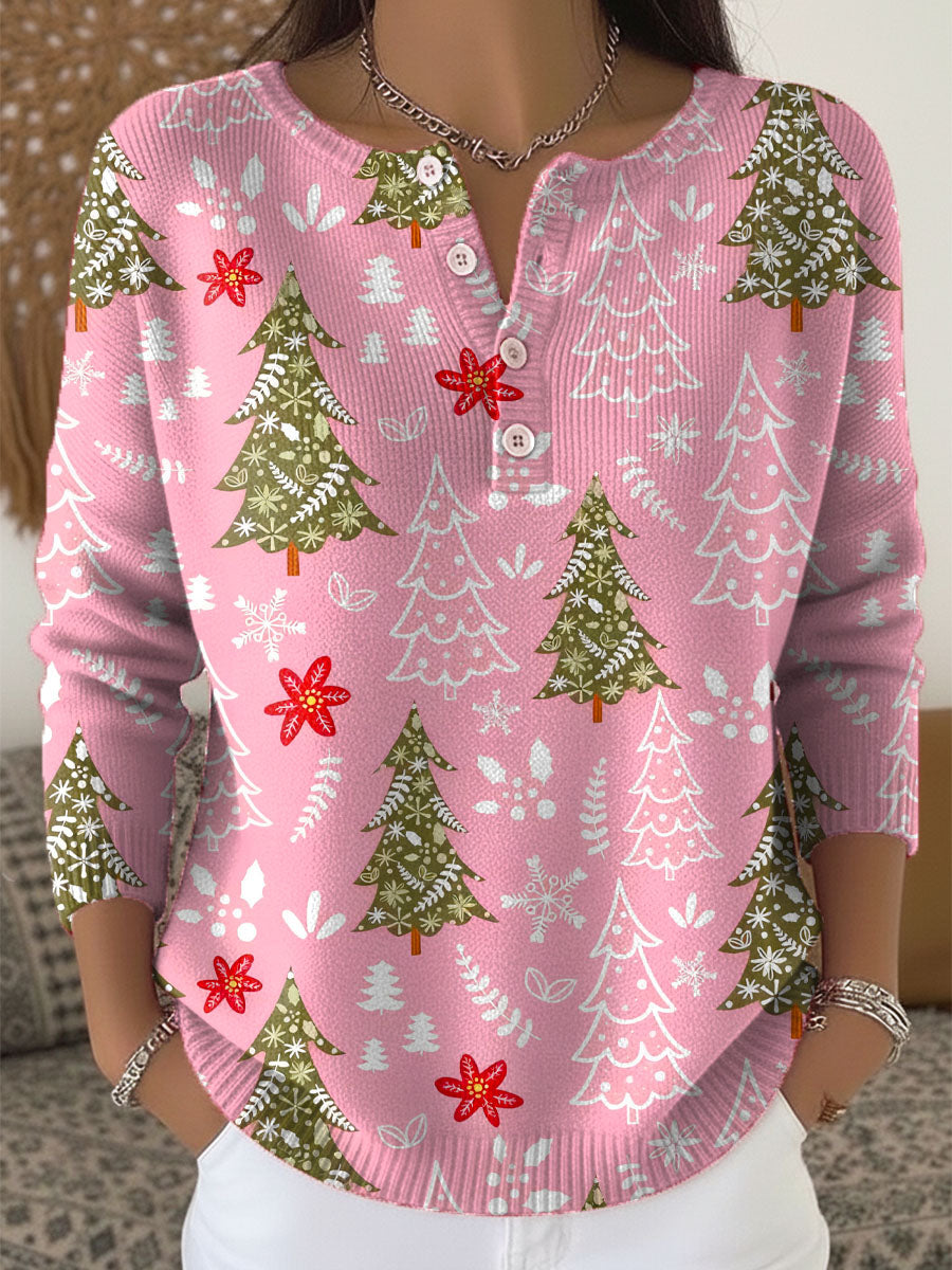 Kvinnors Jultröja Med Knappdetaljer Och Jultryck 4