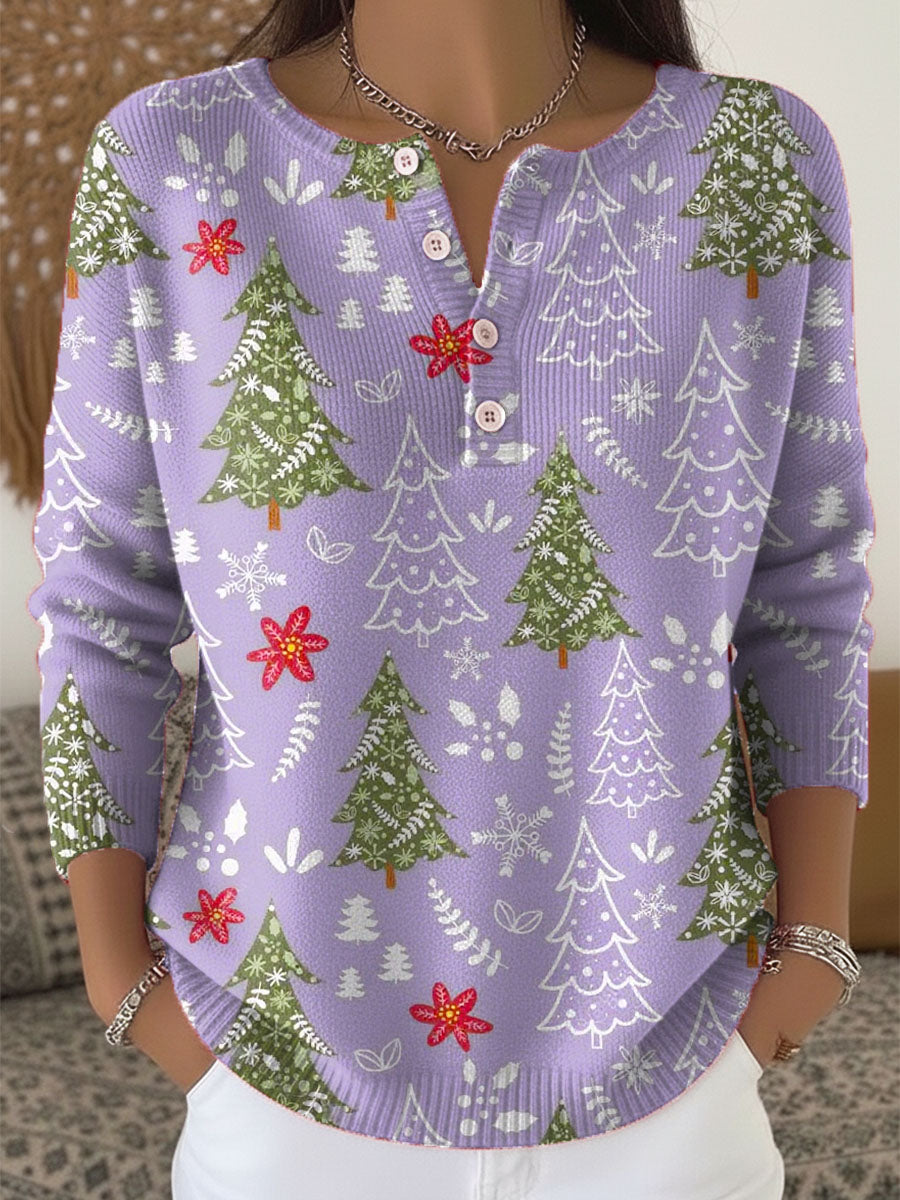 Kvinnors Jultröja Med Knappdetaljer Och Jultryck 5