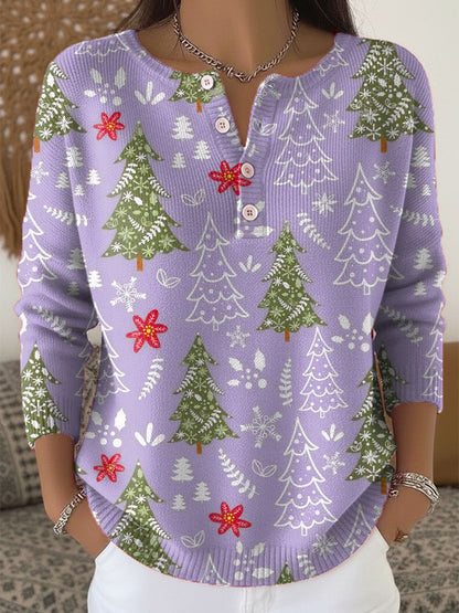 Kvinnors Jultröja Med Knappdetaljer Och Jultryck 5