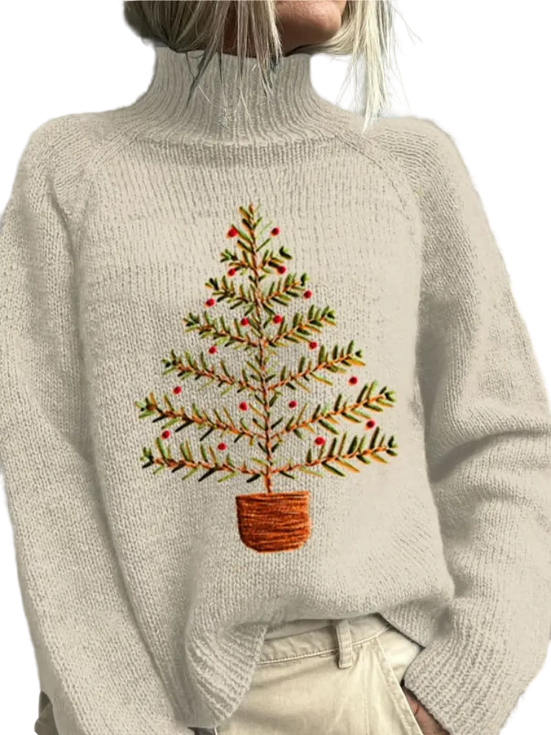 Kvinnors Jultröja med Broderad Julgran 0
