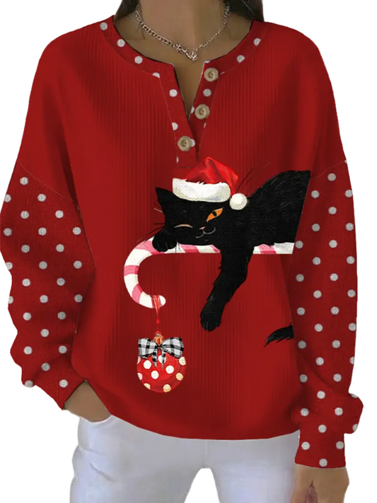 Kvinnors Jultröja med Kattmotiv Festlig Design 0