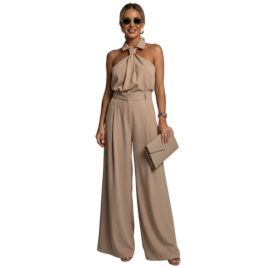 Kvinnors Jumpsuit Halter Neck med Vida Ben 0