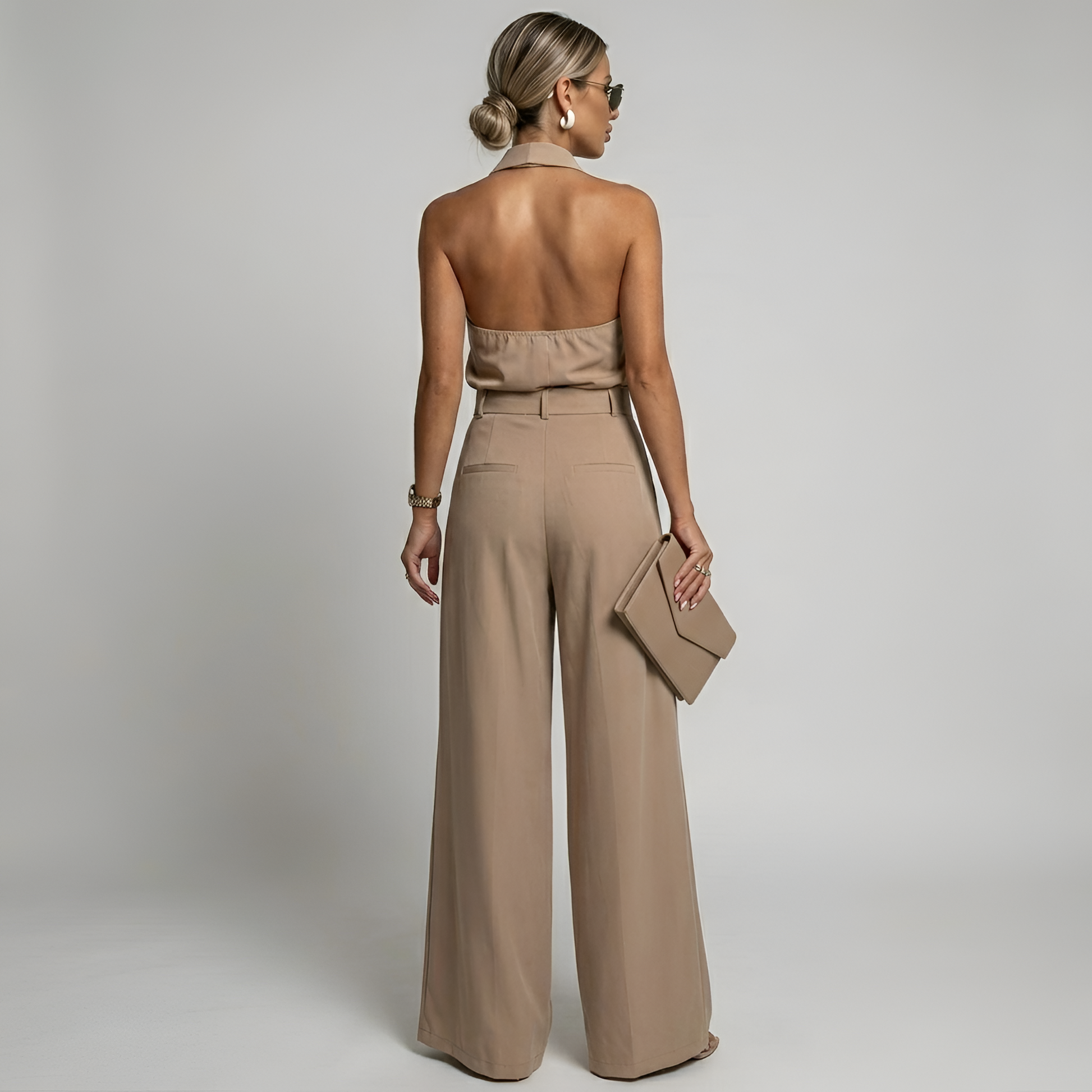 Kvinnors Jumpsuit Halter Neck med Vida Ben 2
