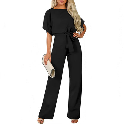 Kvinnors Jumpsuit med Bälte och Vida Ben Trendig Design 7