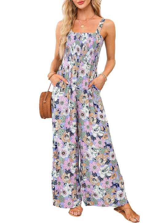 Kvinnors Jumpsuit med Vida Ben och Blommönster 0