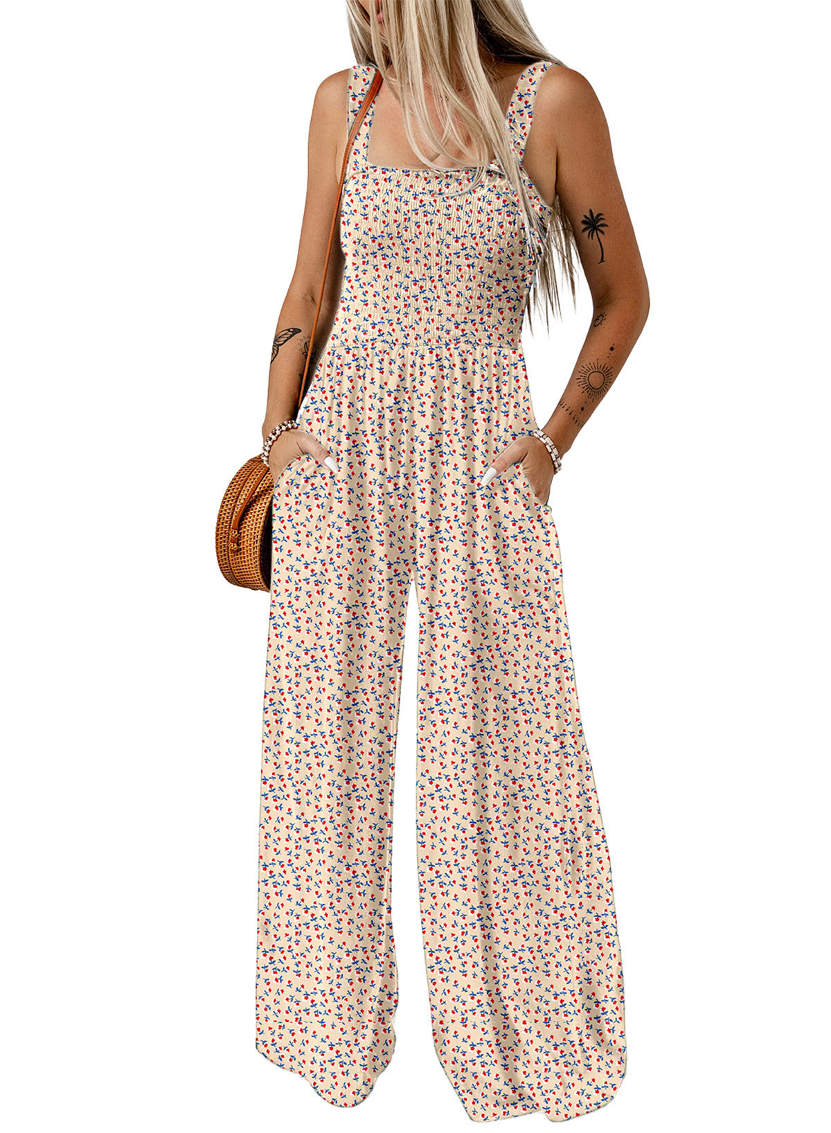 Kvinnors Jumpsuit med Vida Ben och Blommönster 4
