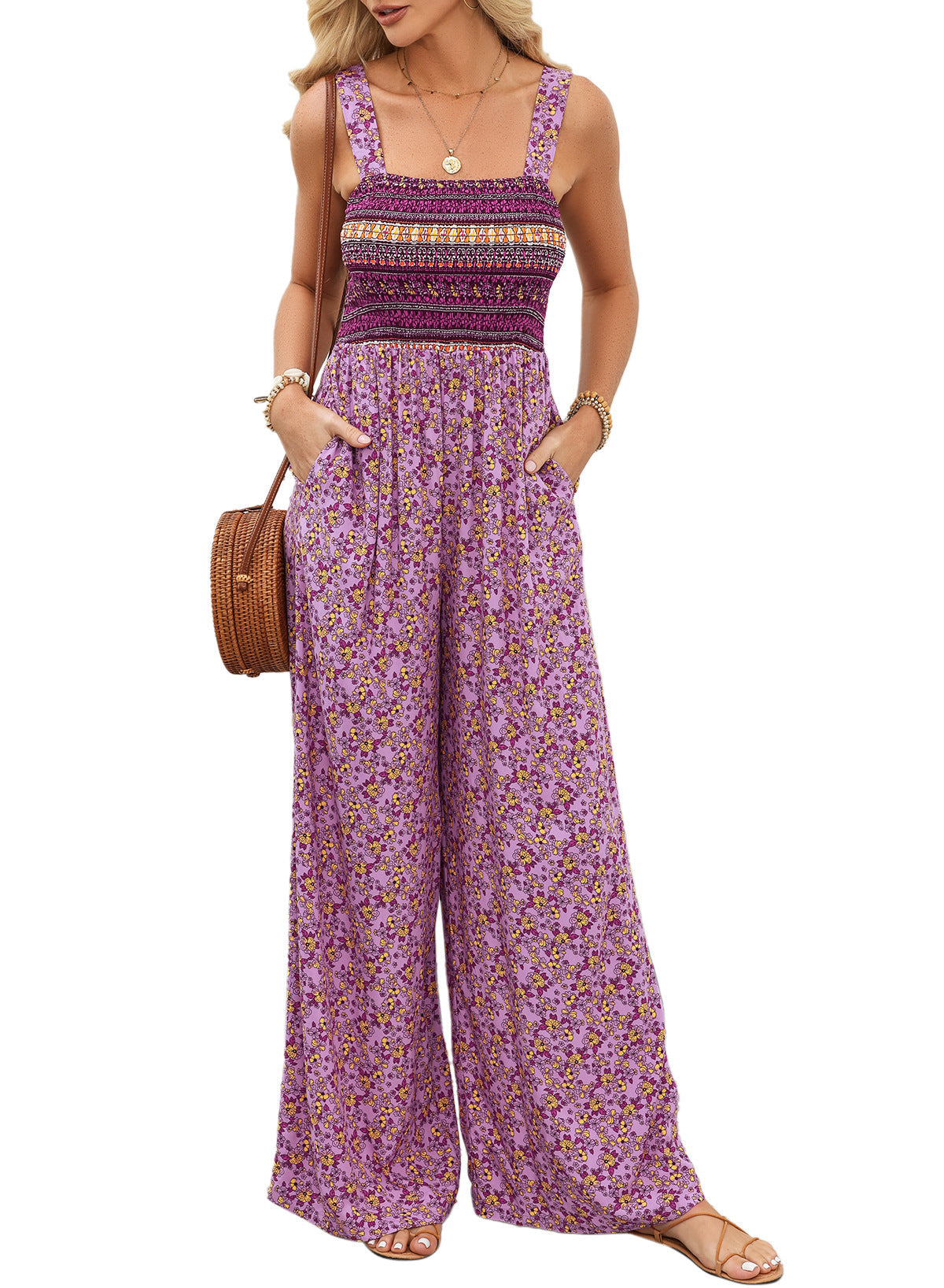 Kvinnors Jumpsuit med Vida Ben och Blommönster 5
