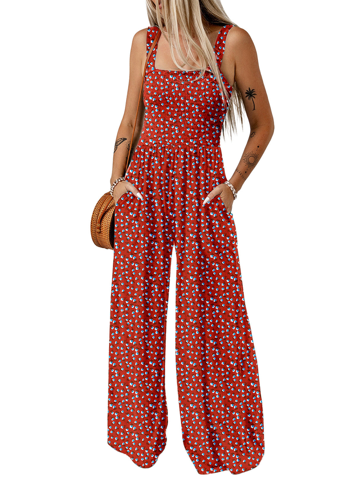 Kvinnors Jumpsuit med Vida Ben och Blommönster 7
