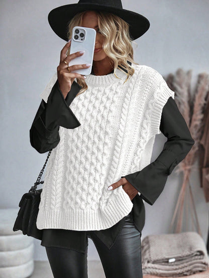 Kvinnors Kabelstickad Sweater Vest Löst Sittande 2