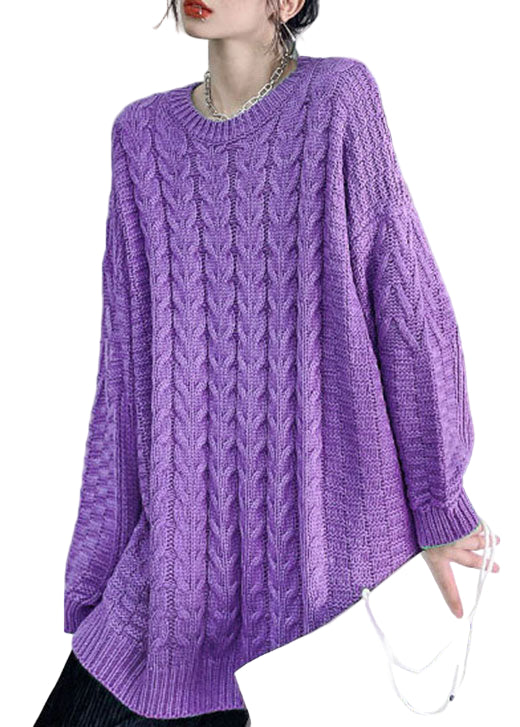 Kvinnors Kabelstickad Tröja Lila 0