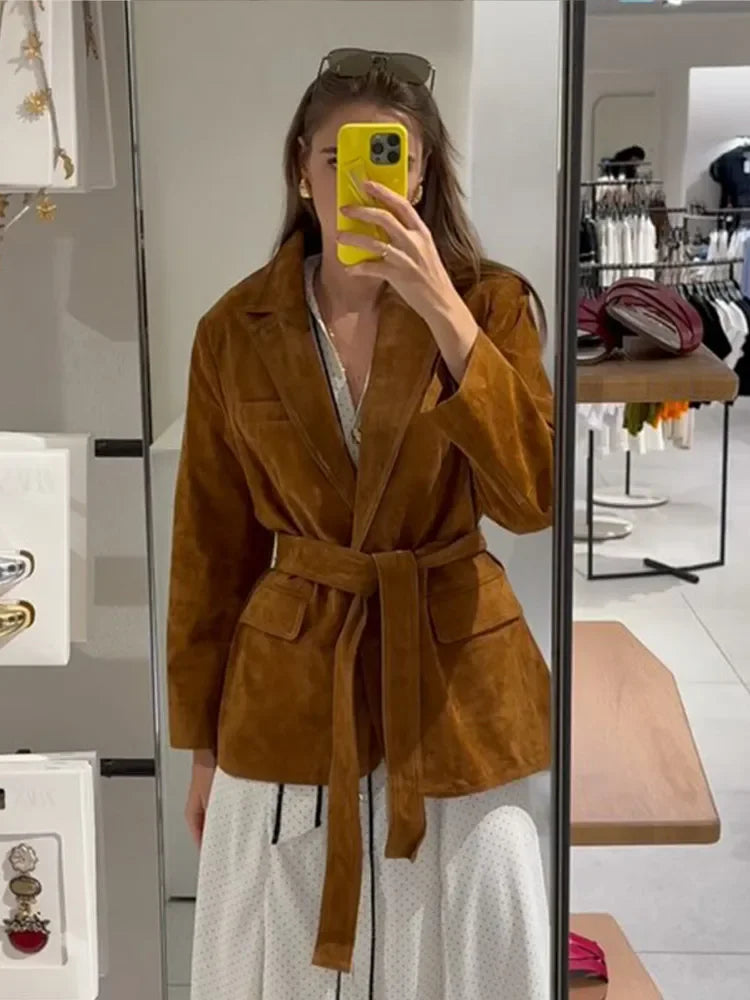 Kvinnors Kappa med Bälte och Långa Ärmar Chic Stil 1