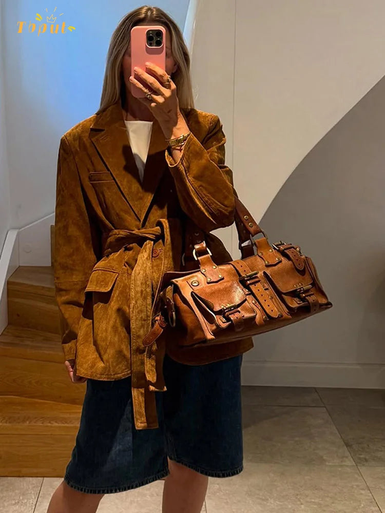 Kvinnors Kappa med Bälte och Långa Ärmar Chic Stil 2