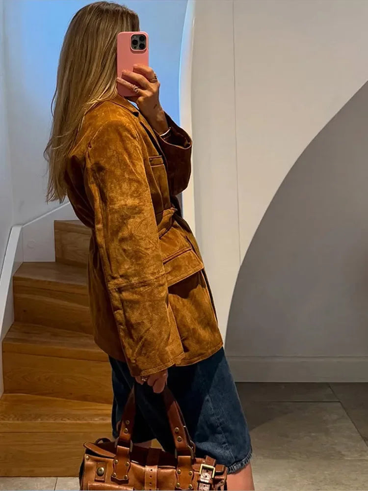 Kvinnors Kappa med Bälte och Långa Ärmar Chic Stil 4