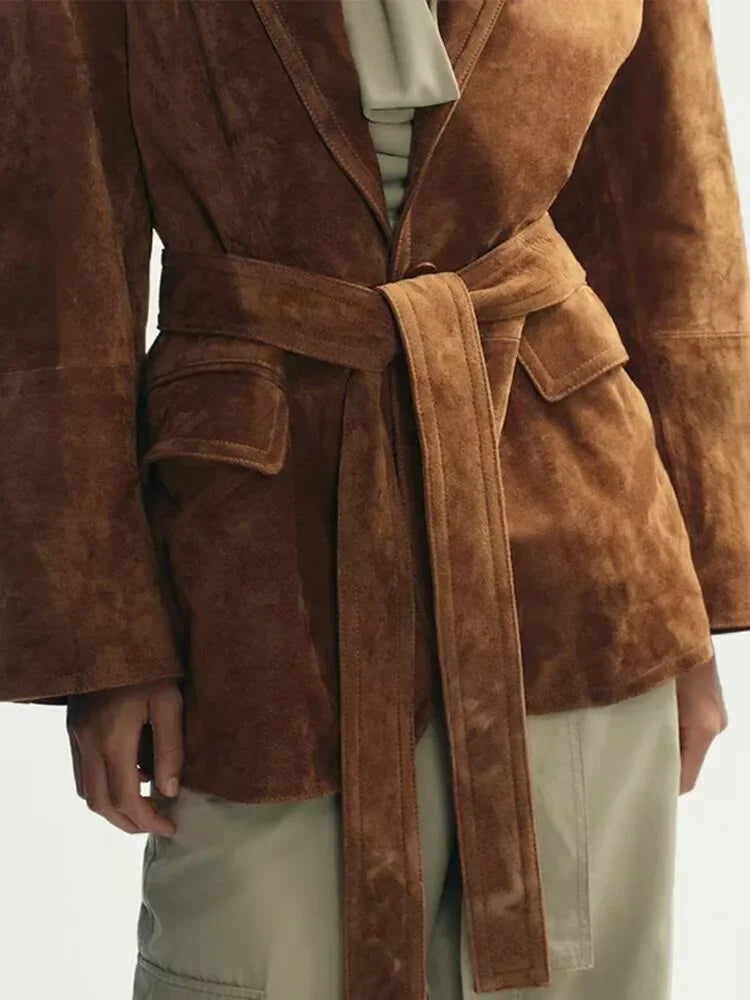 Kvinnors Kappa med Bälte och Långa Ärmar Chic Stil 5