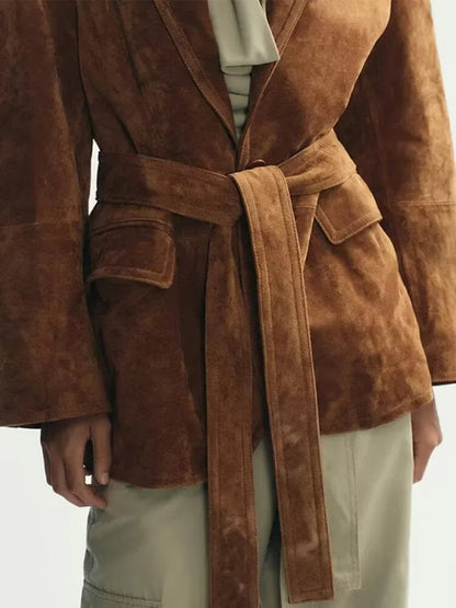 Kvinnors Kappa med Bälte och Långa Ärmar Chic Stil 5