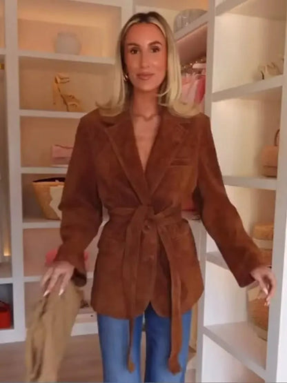 Kvinnors Kappa med Bälte och Långa Ärmar Chic Stil 6