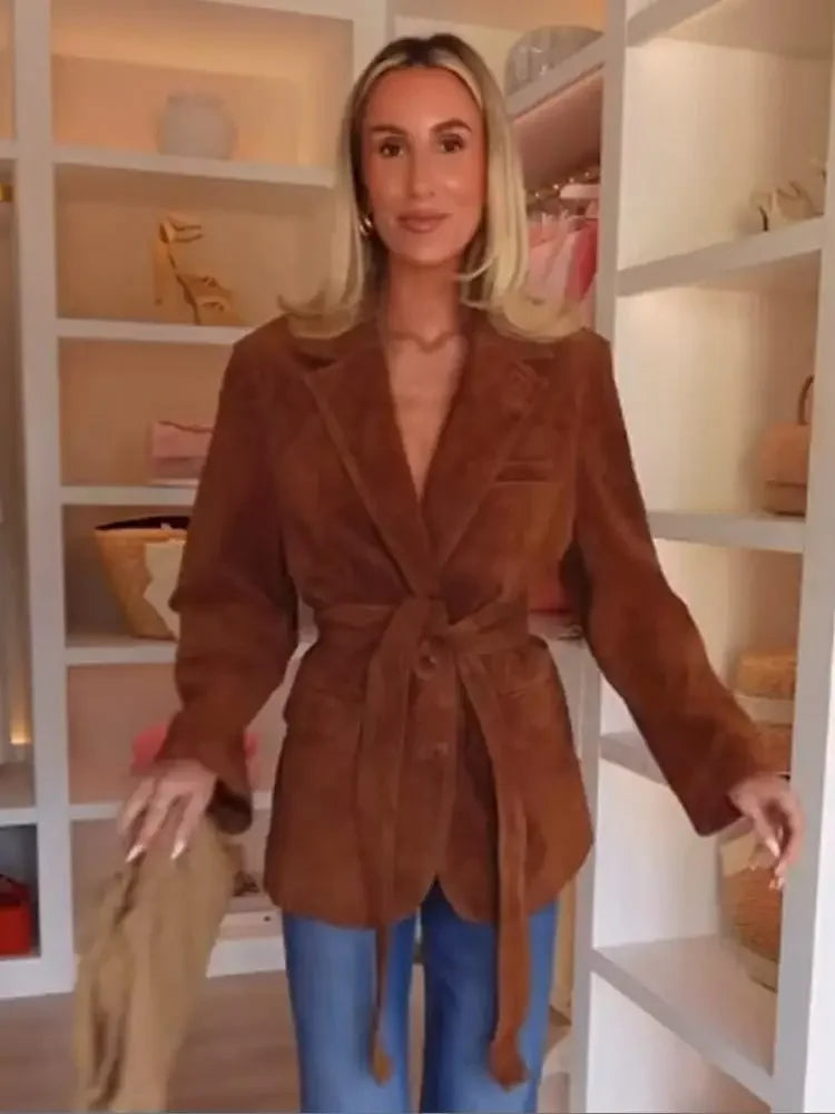 Kvinnors Kappa med Bälte och Långa Ärmar Chic Stil 6