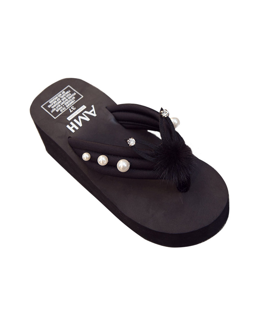 Kvinnors Kilklack Flip Flops med Fuzzy Detaljer 4