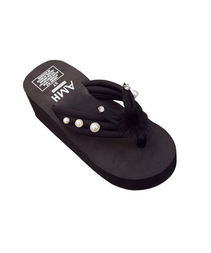 Kvinnors Kilklack Flip Flops med Fuzzy Detaljer 4