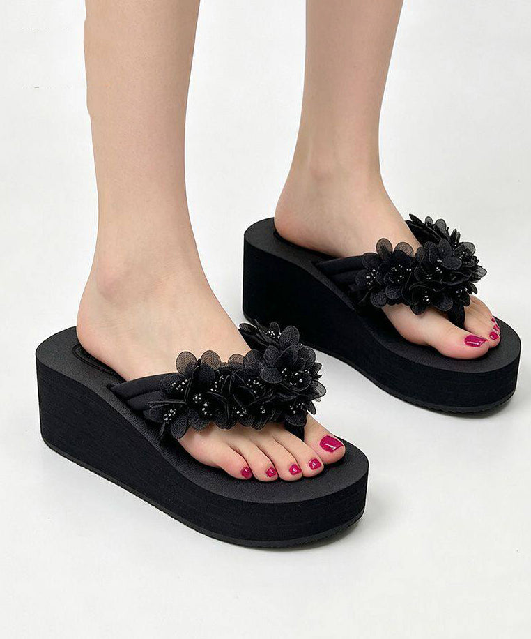Kvinnors Kilklackade Flip Flops Blommig 4