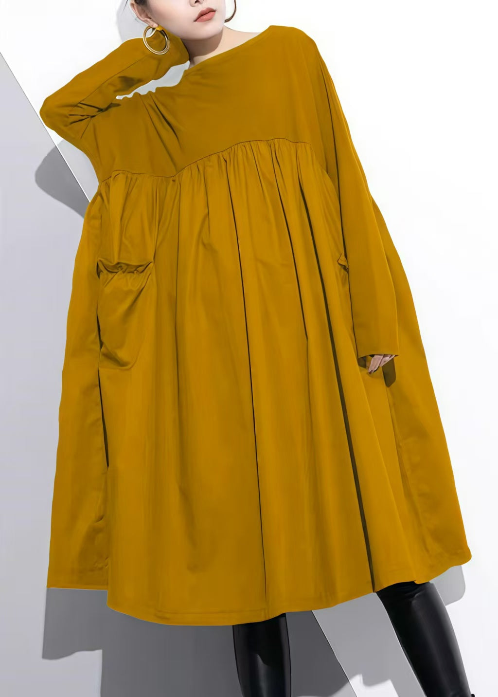 Kvinnors Klänning Hög Midja Med Patchworkdetaljer i Bomull 2