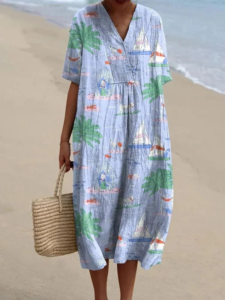 Kvinnors Klänning Kortärmad Plus Size Med Fickor Marin Mönster Lätt Material 13