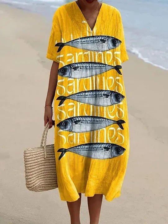 Kvinnors Klänning Kortärmad Plus Size Med Fickor Marin Mönster Lätt Material 15