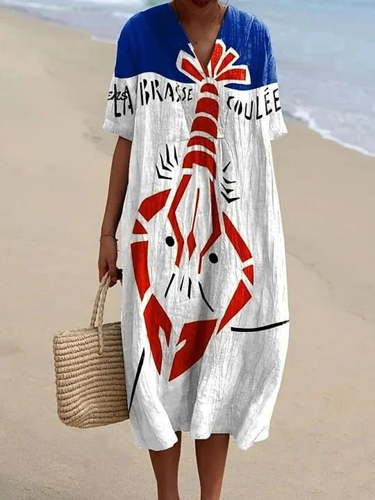 Kvinnors Klänning Kortärmad Plus Size Med Fickor Marin Mönster Lätt Material 17