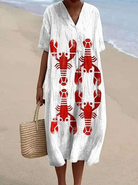 Kvinnors Klänning Kortärmad Plus Size Med Fickor Marin Mönster Lätt Material 18